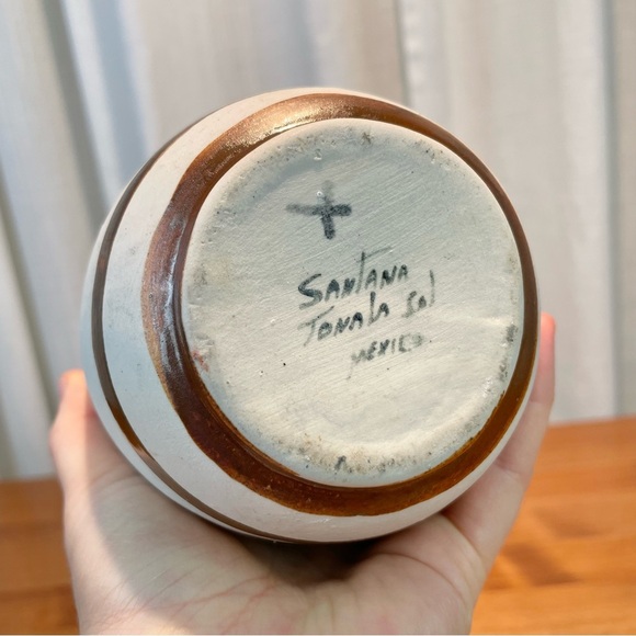 VTG Santana Tonala Art Pottery Vase 7" Tall Made in Mexico Painted Bird Floral - Picture 13 of 16